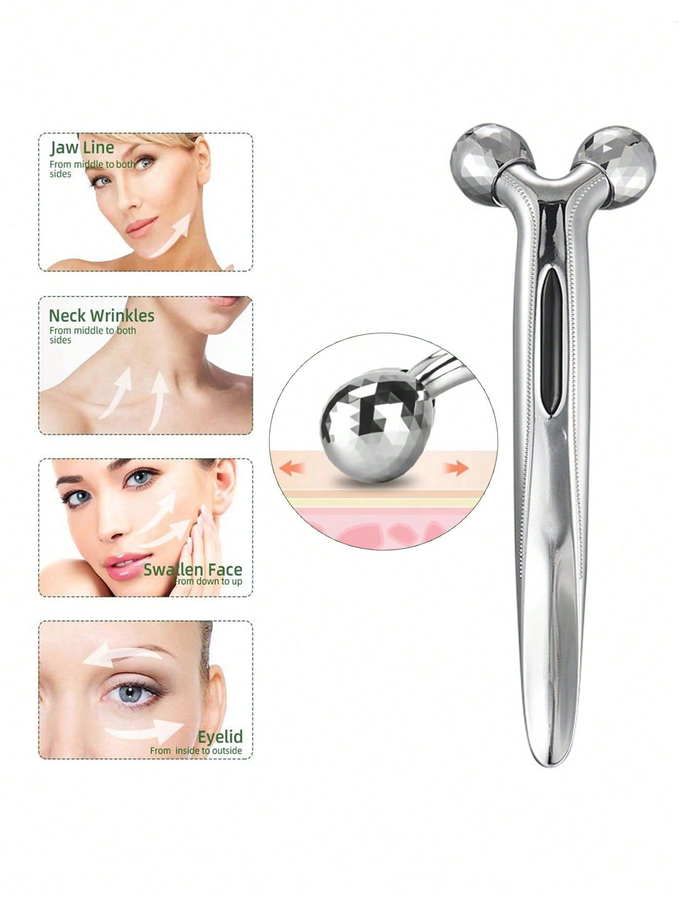 Skyvelin(S401) Small Mini 3D Y-Shape 360° Rotating Facial Roller Massager